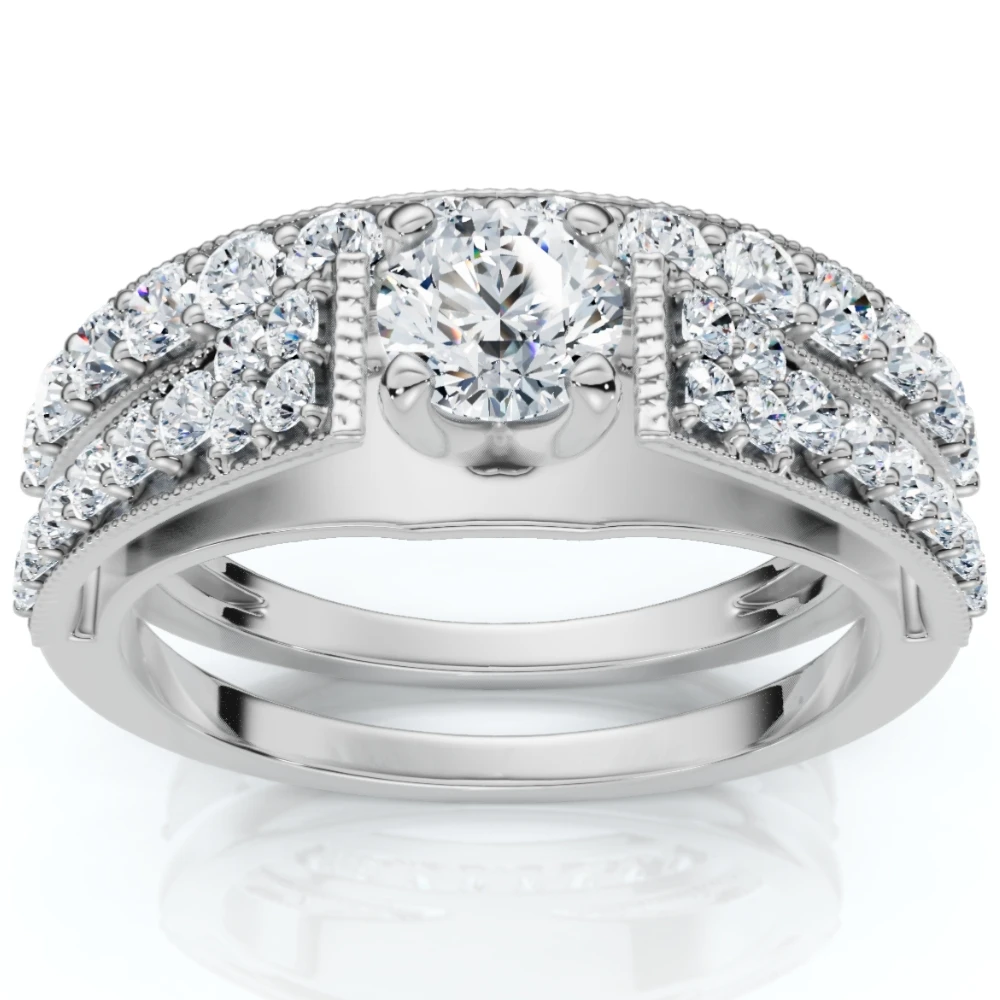 1Ct TW Vintage Engagement Wedding Ring Set Lab Grown 14k Gold (F-G, VS)