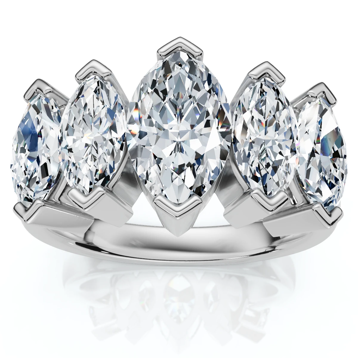 1 1/2ct Marquise Diamond Wedding Ring 14K White Gold Five Stone Anniversary Band (G-H, I1)