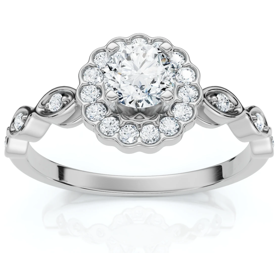 1Ct Diamond Vintage Halo Engagement Ring 14k White Gold Lab Grown (F-G, VS)