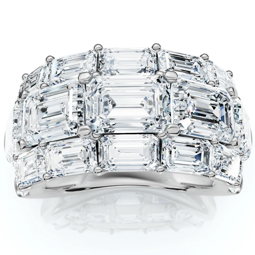 9.70Ct Emerald Cut Diamond 3-Row Fashion Wide Ring Gold Lab Grown (F-G, VS)