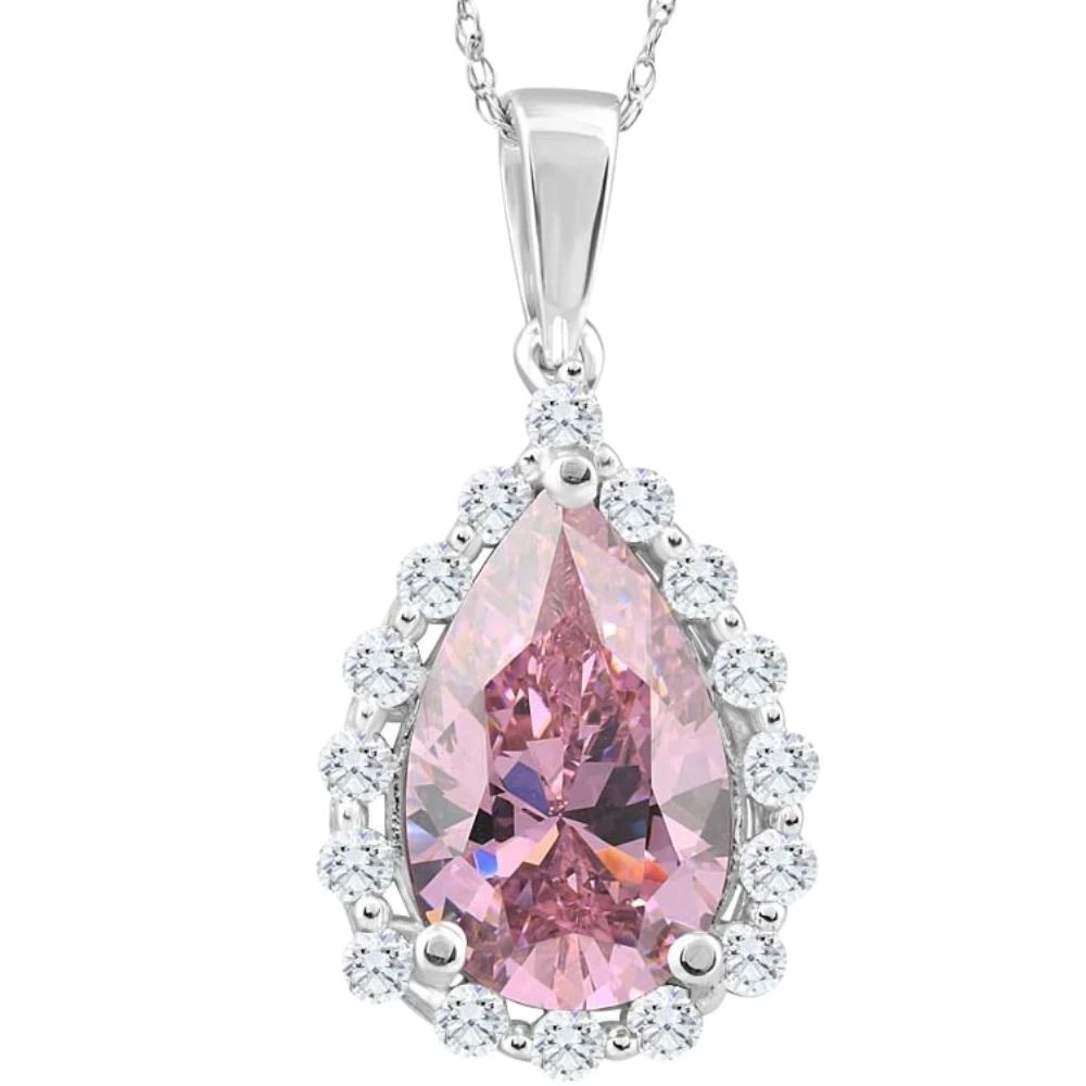 3 1/2Ct Pink Topaz & Diamond Halo Pendant 10k White Gold Womens Necklace 1" Tall (G-H, I2-I3)