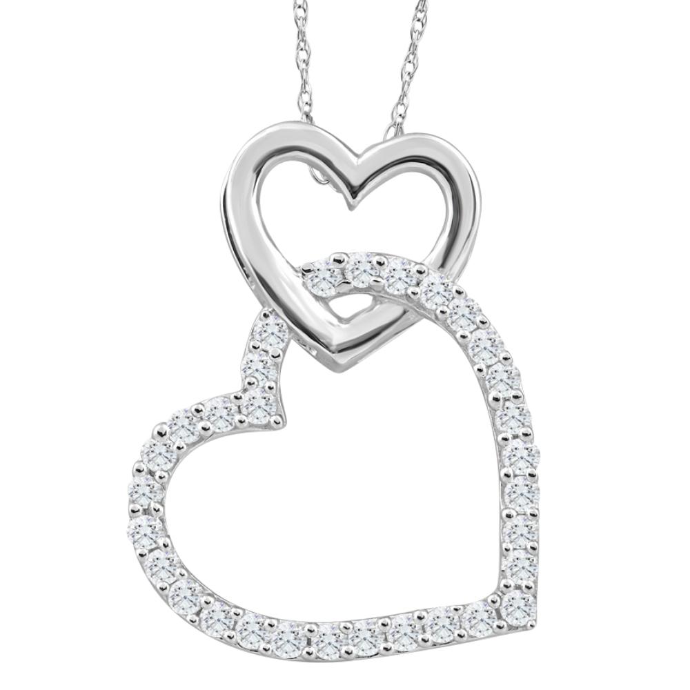10K White Gold 1/4Ct TW Diamond Small Heart Pendant Necklace 1" Tall (G-H, I2-I3)