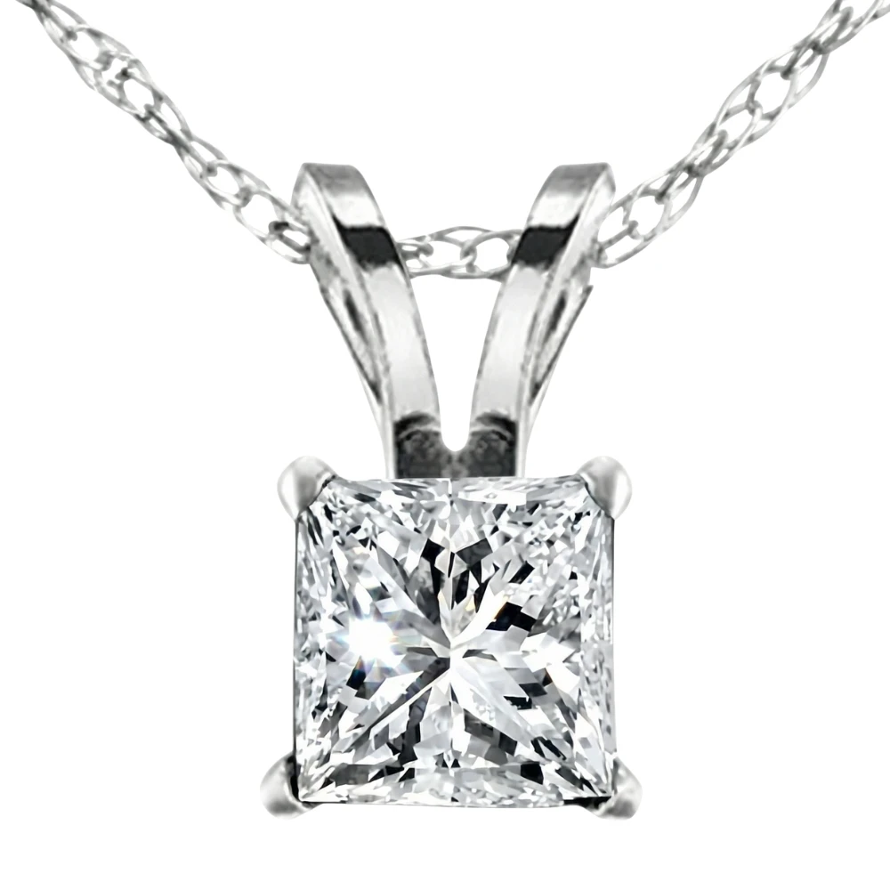 2 1/2Ct Princess Cut Diamond Certified Solitaire Necklace Lab Grown 14k White Gold (G-H, VS)