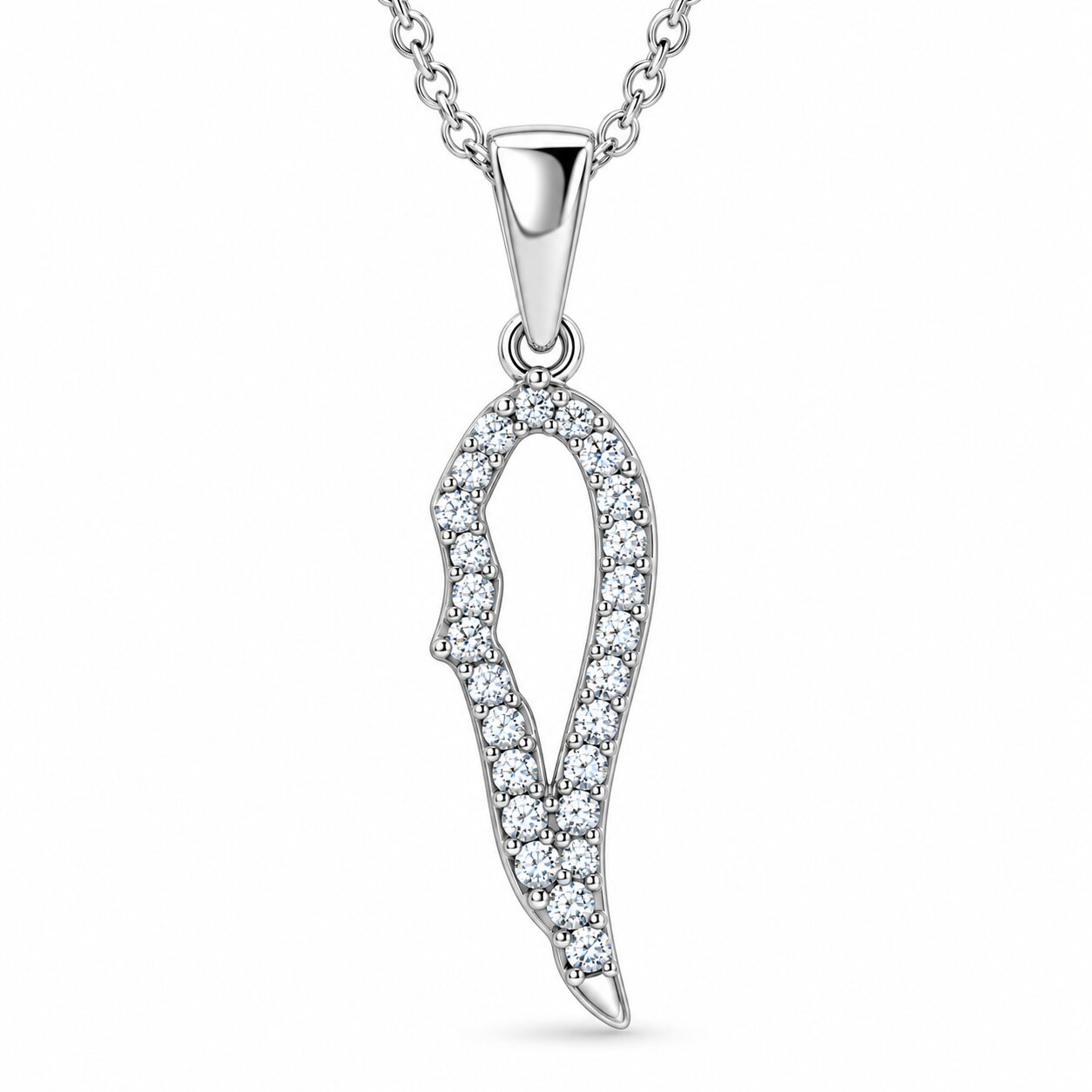 1/10ct Angel Wing Diamond Dangle Diamond Pendant 14K White Gold (G-H, I2-I3)