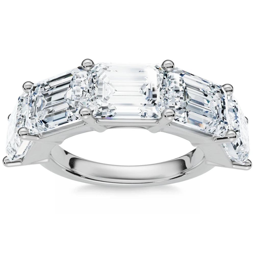 5.10Ct Emerald Cut Diamond 5 Stone Wedding Anniversary Ring 14k Gold Lab Grown (F-G, VS)