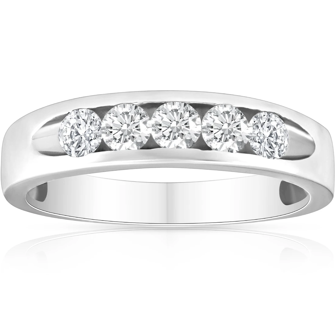 1/2ct Diamond Mens Wedding Ring Channel Set High Polished Band 14K White Gold (G-H, I1)