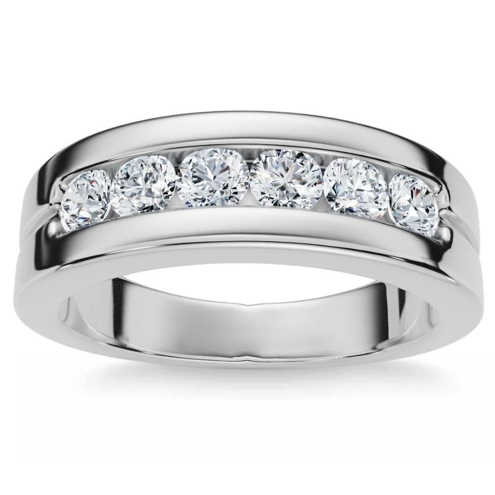 Men's 5/8Ct Diamond 6-Stone Polished Wedding Ring Lab Grown 10k Gold (F-G, VS)
