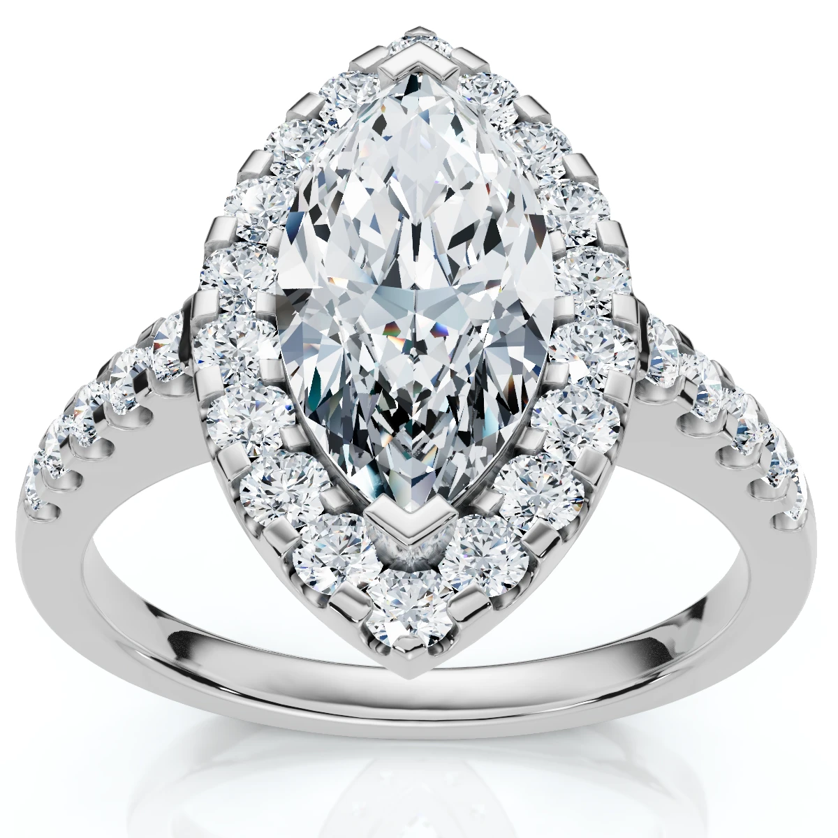 1 3/8ct Marquise Halo Diamond Ring 14K White Gold (G-H, I1)
