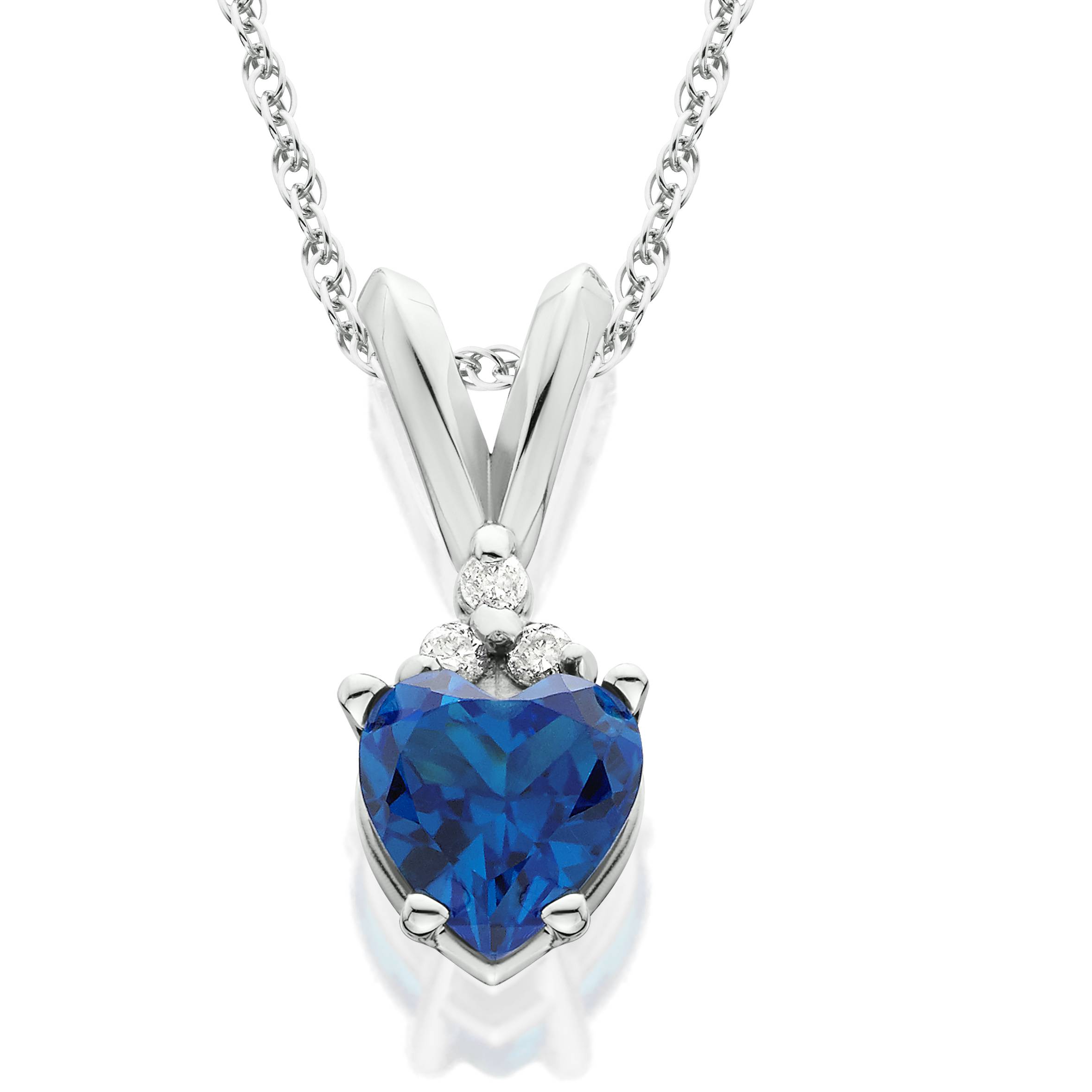1/2ct Diamond & Simulated Blue Sapphire Heart Pendant 14K White