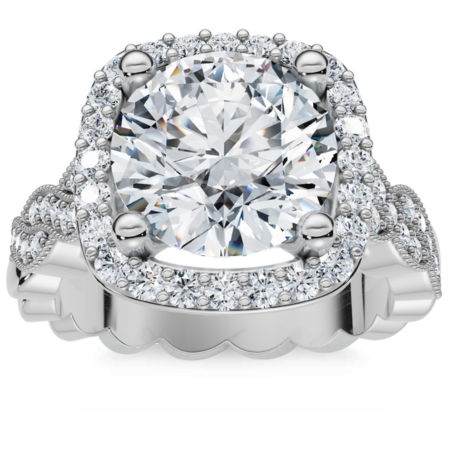 Certified 2 1/4Ct Cushion Halo Twisted Band Engagement Ring 14k Gold Lab Grown (F-G, VS)