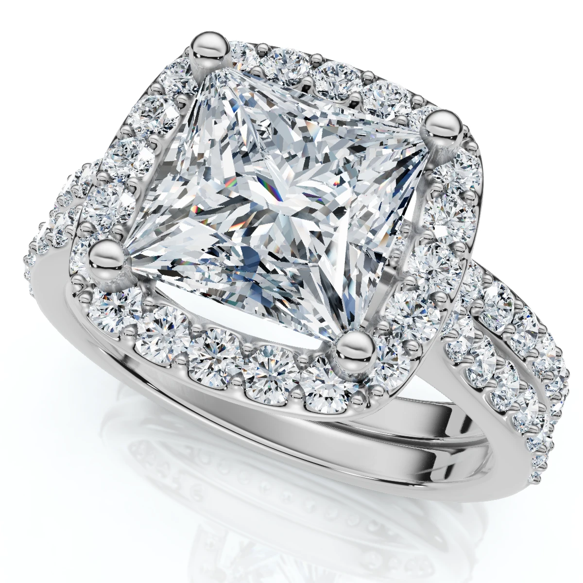 Certified 2 3/4Ct Princess Cut Diamond Engagement Wedding Ring Set 14k Lab Grown (E-F, VS)