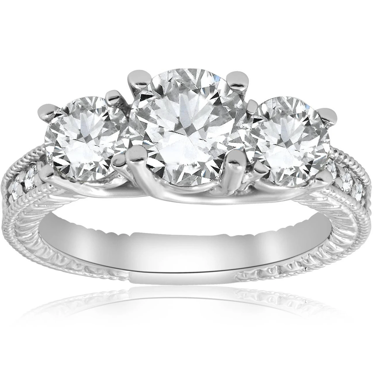 2 1/2ct Vintage 3-Stone Lab Grown Diamond Engagement Ring 14K White Gold (G-H, VS2-SI1)