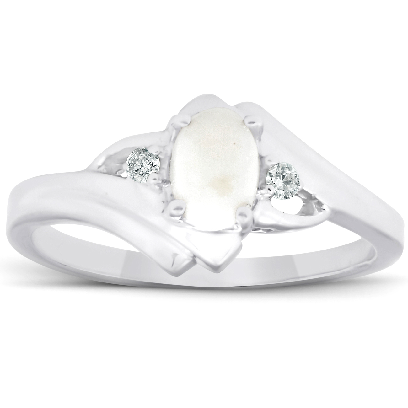 3/8ct Oval Opal Diamond Ring 14K White Gold (G-H, I1)