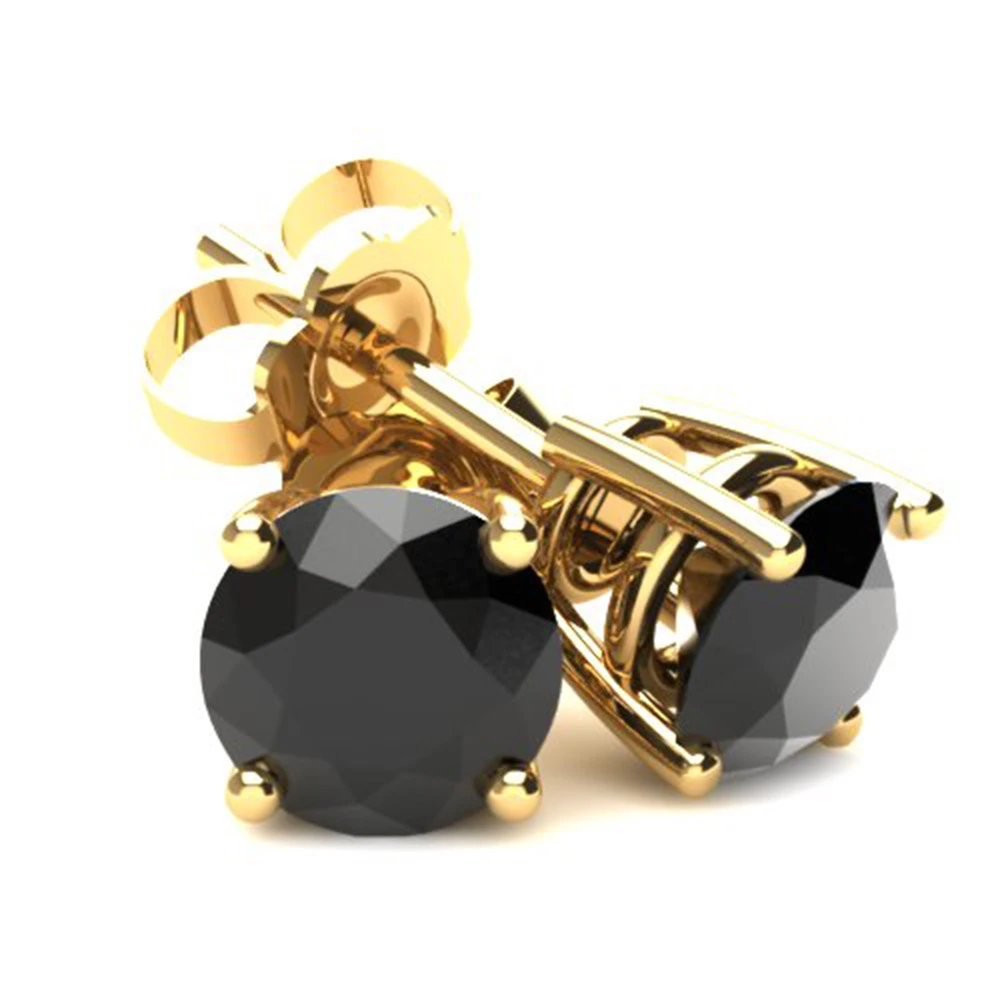 Yellow Gold 1 1/4ct Round Cut Black Diamond Studs (Black, I2-I3)
