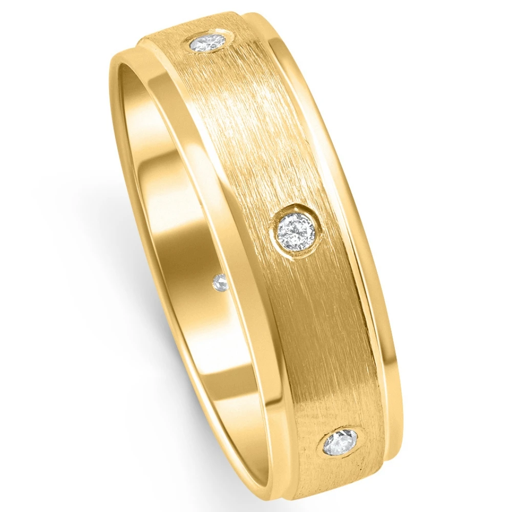 Mens 1/4ct 14K Gold Diamond Comfort Fit Brushed Wedding Ring (G-H, SI)