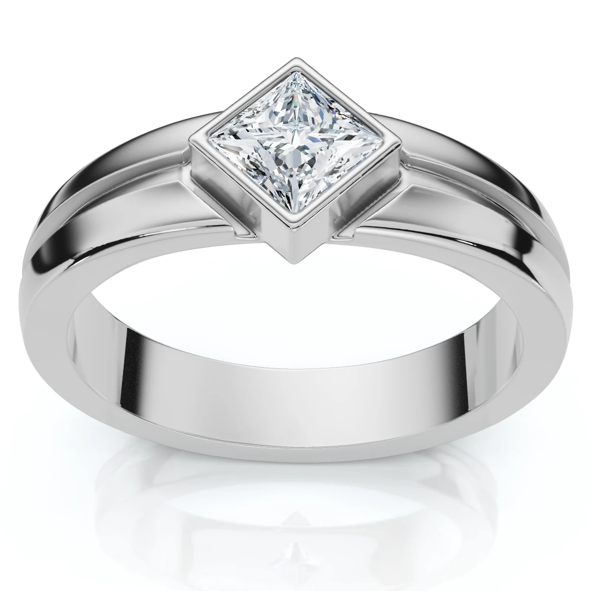 Men's 3/8Ct Princess Cut Diamond Bezel Polished Wedding Ring 14k Gold Lab Grown (F-G, VS)