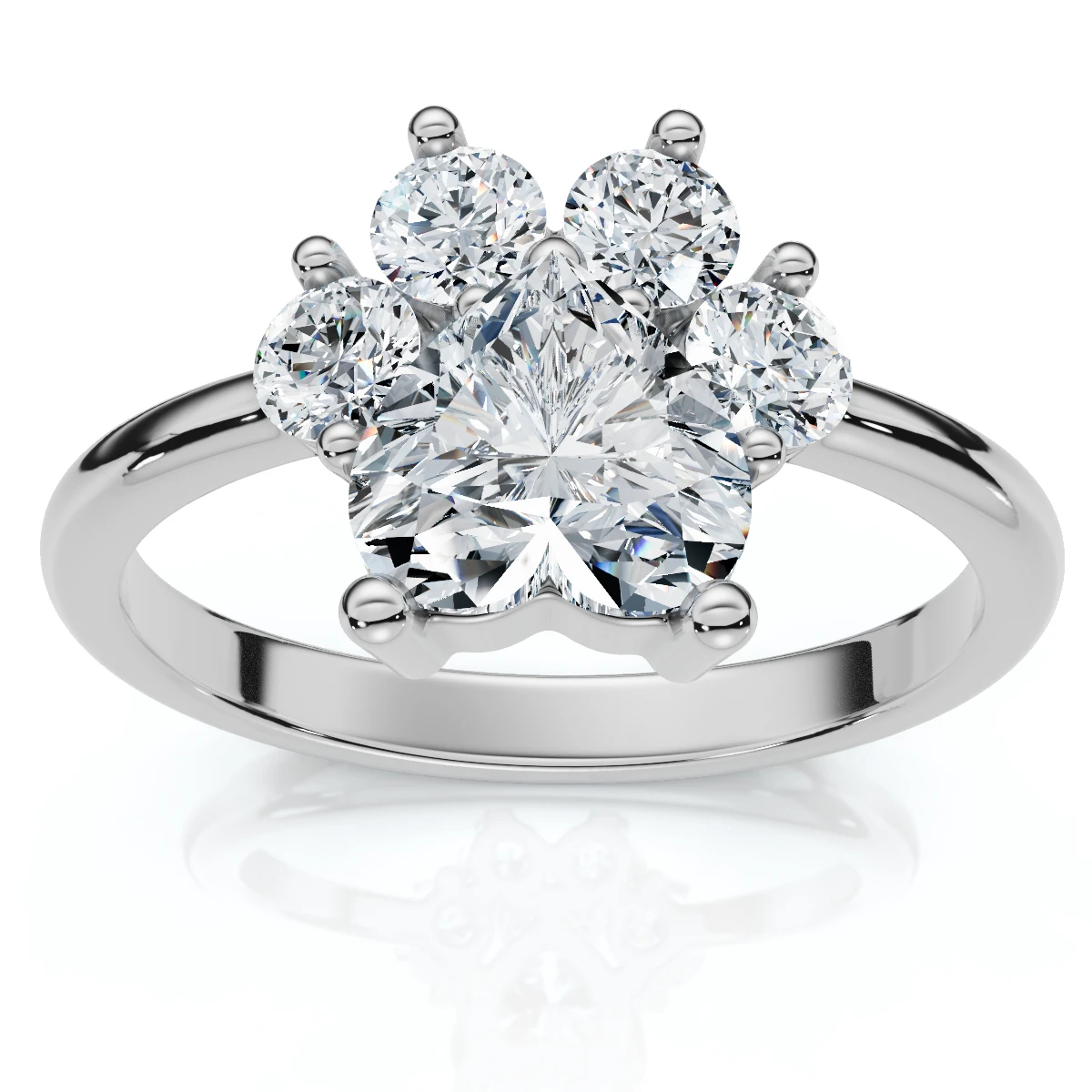 1 1/3Ct Cat Paw Shape Diamond Ring 14k Gold Lab Grown (F-G, VS)