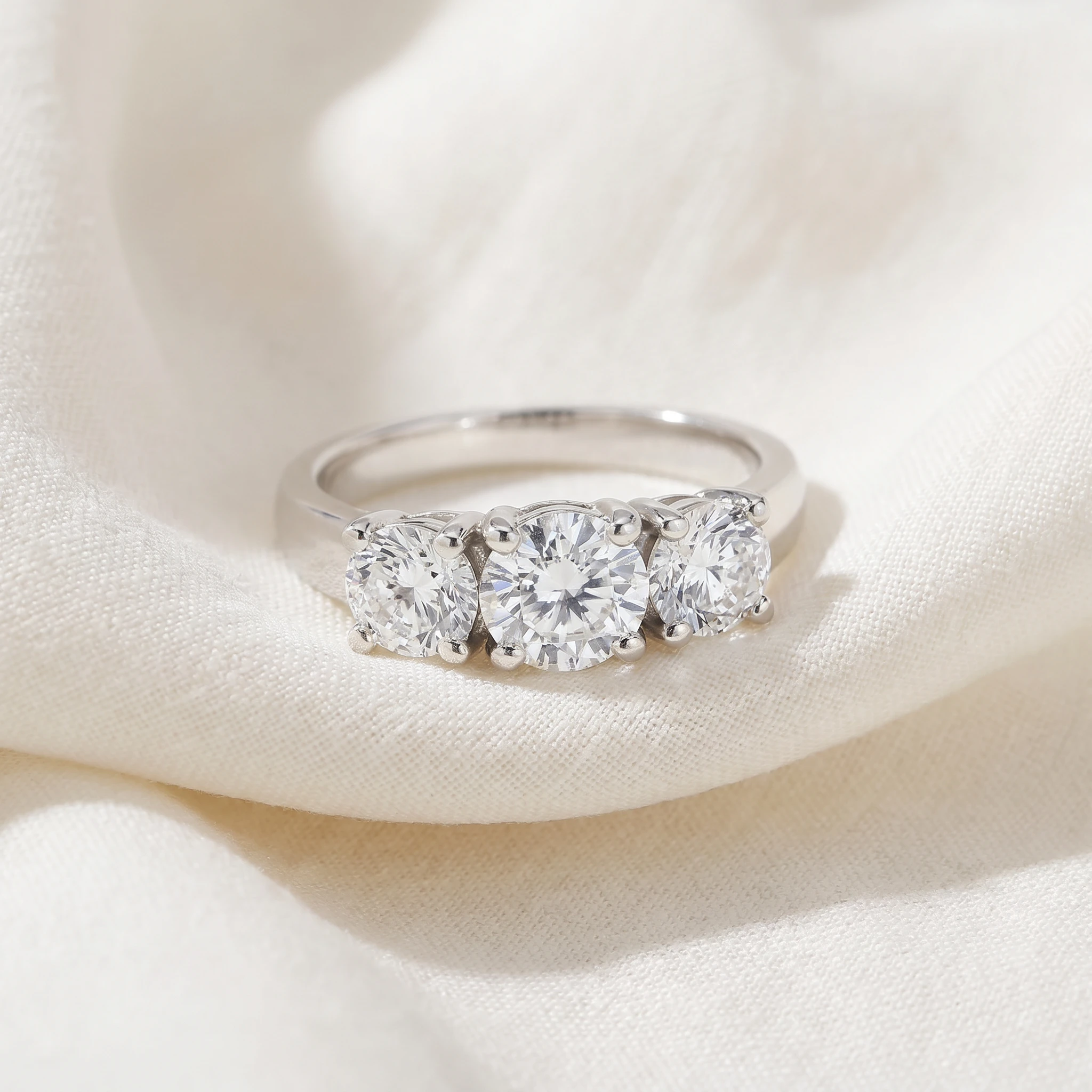 2ct Three Stone Lab Grown Diamond Engagement Ring 14K White Gold (H-I, VS)