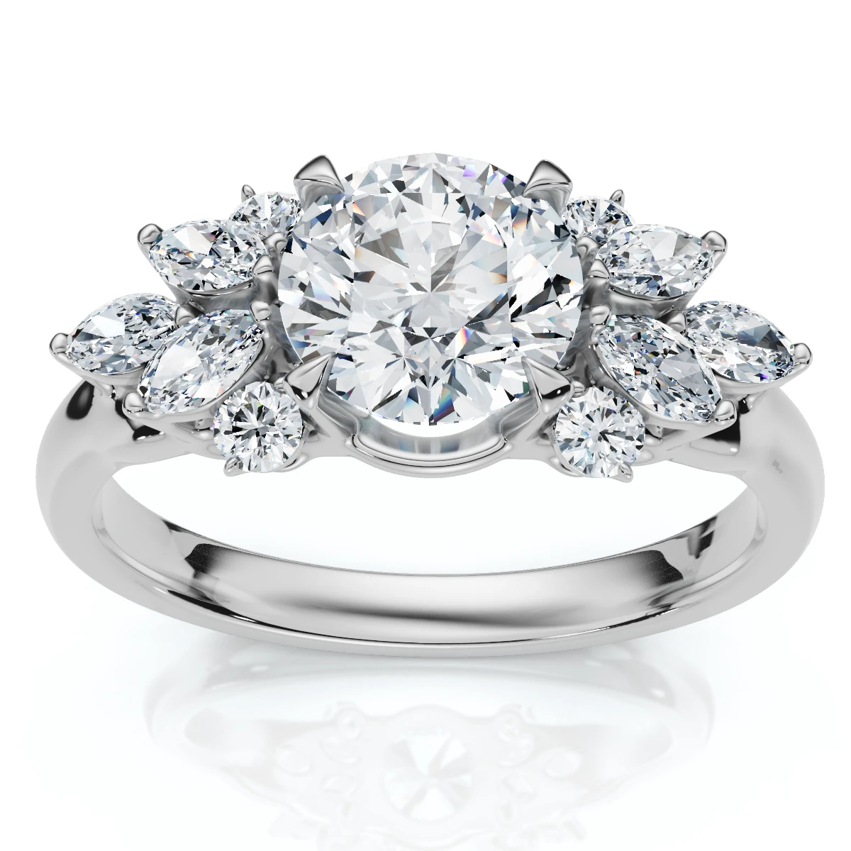 Certified 1 1/4ct Feather Diamond Accent Ring 14k Gold or Platinum Lab Grown (E-F, VS)