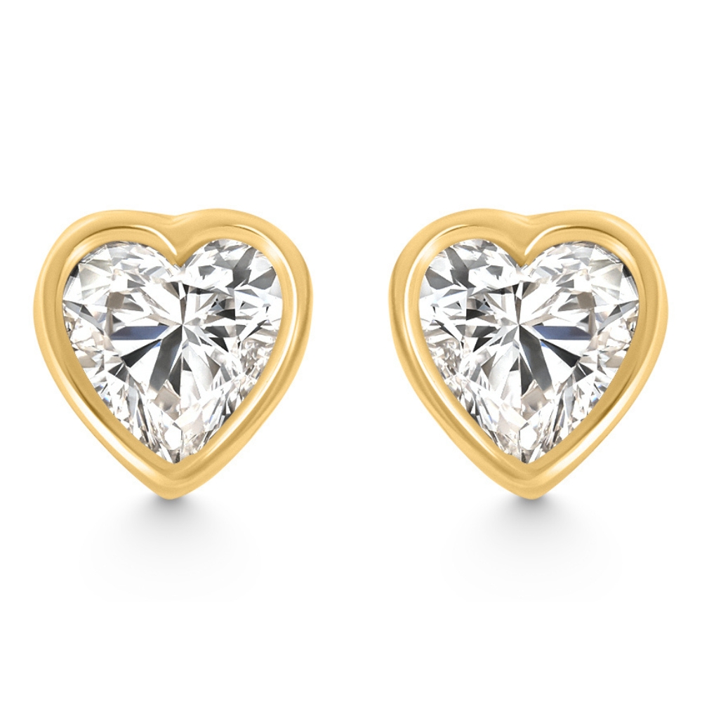 2Ct TW Heart Shape Diamond Bezel Stud Earrings 14k Gold Lab Grown (F-G, VS)