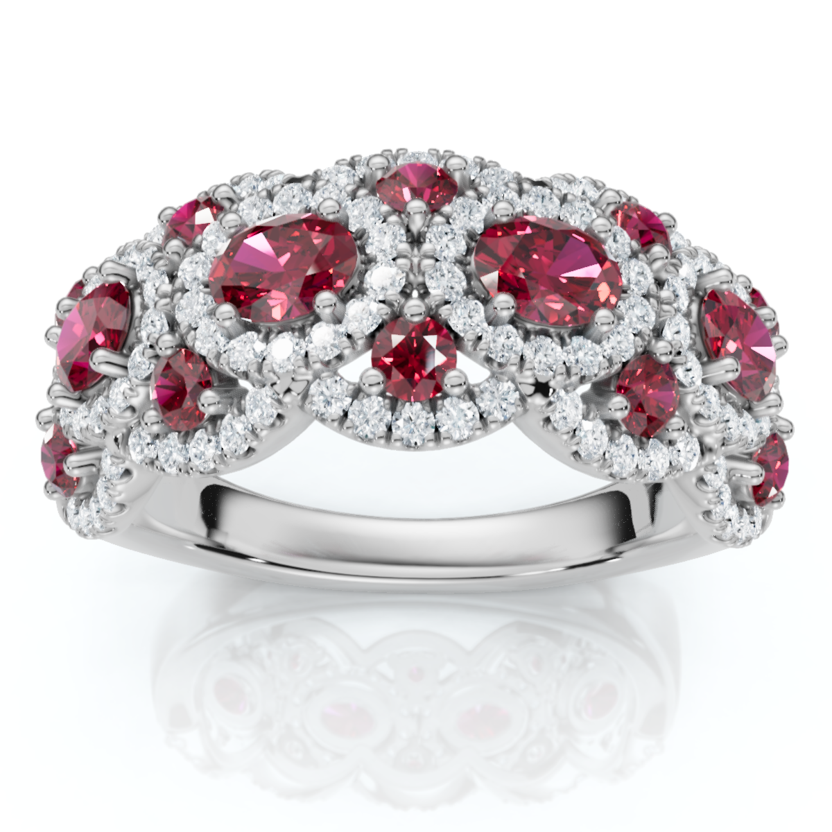 1Ct Wavy Ruby & Diamond Ring 14k Gold Lab Grown (E-F, VS)