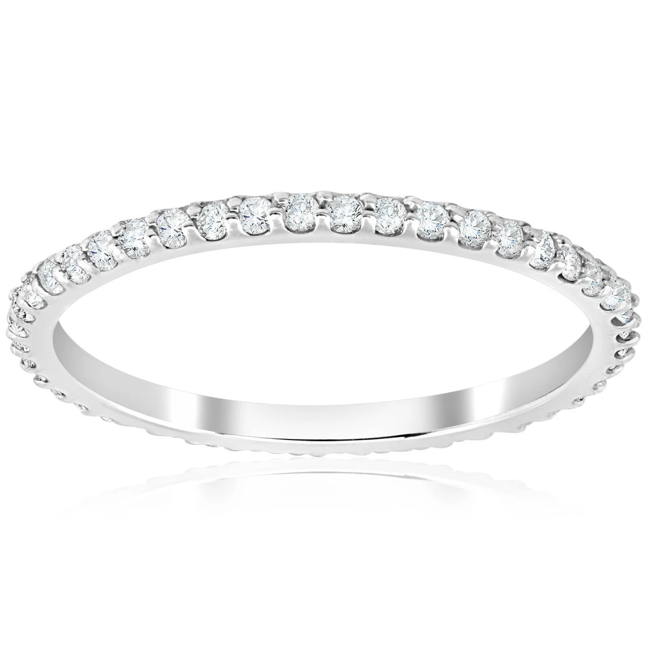 1/2 Ct Diamond Eternity Wedding Stackable Ring 14K White Gold 1.7mm Wide (H-I, I2-I3)