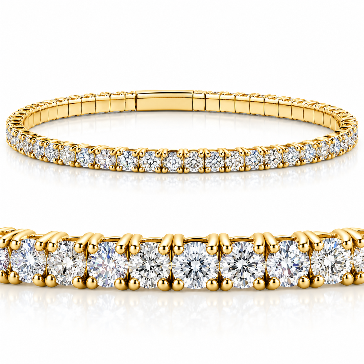 3Ct Flexible Round Cut Diamond Bangle Tennis Bracelet Lab Grown 14k Yellow Gold (F-G, VS)