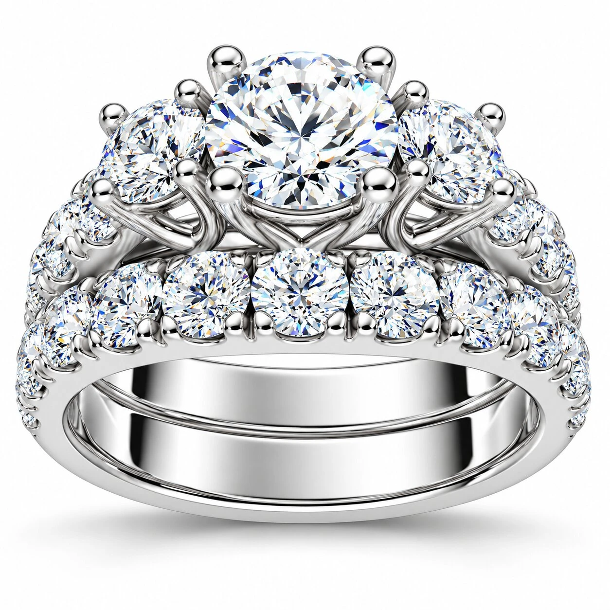 2Ct TW 3-Stone Diamond Engagement Wedding Ring Set 14k Gold or Pt Lab Grown (E-F, VS)