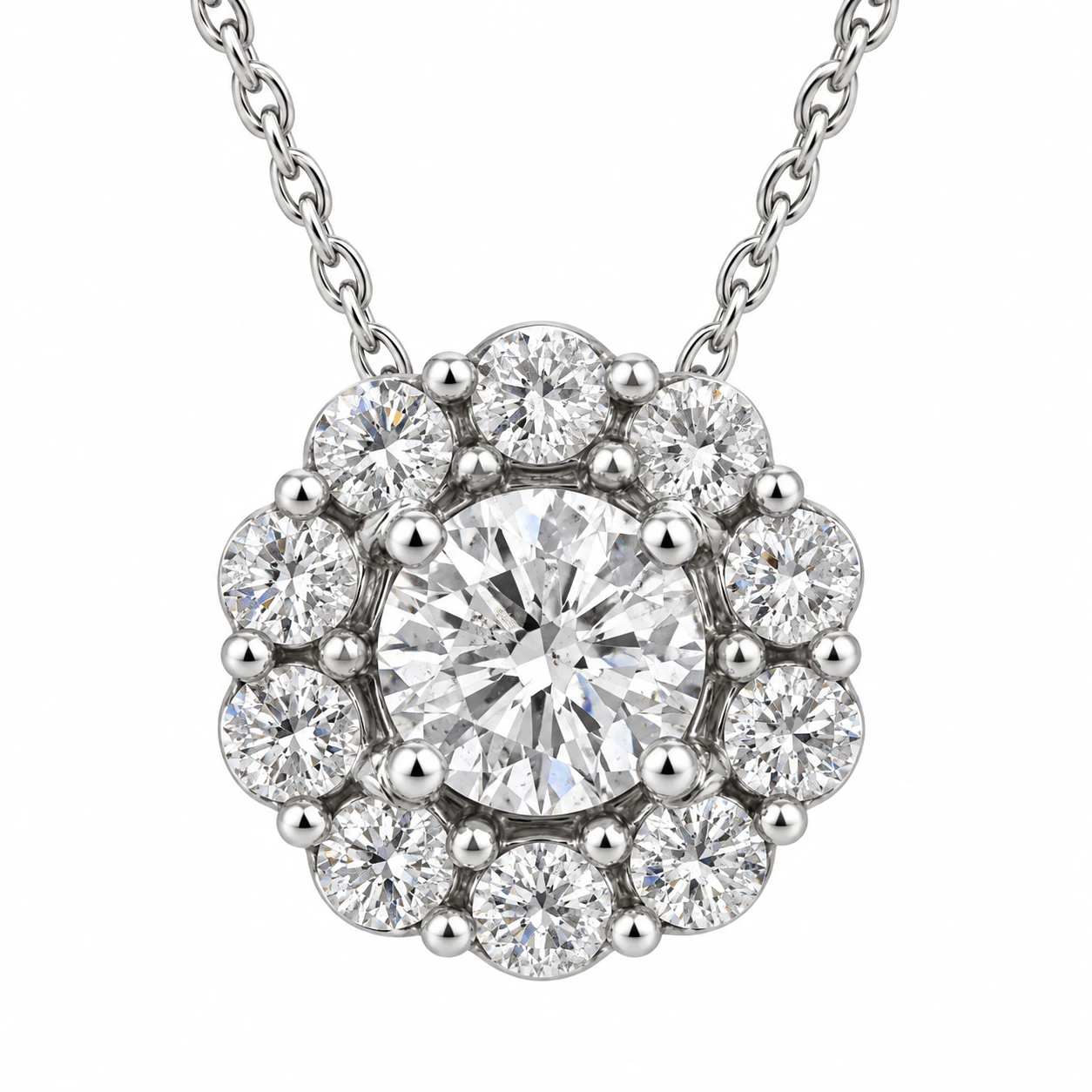 1ct Diamond Halo Pendant 14K White Gold (I-J, I2-I3)