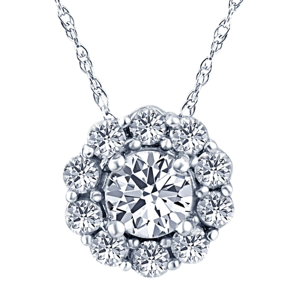 1ct Diamond Halo Pendant 14K White Gold (I-J, I2-I3)