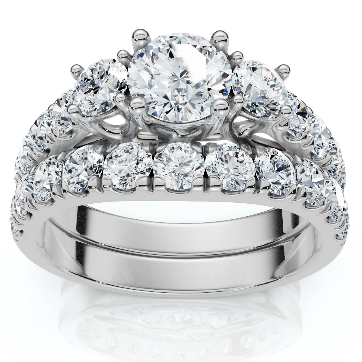 1 3/4Ct 3-Stone Diamond Engagement Wedding Ring Set 14k Gold or Pt Lab Grown (E-F, VS)
