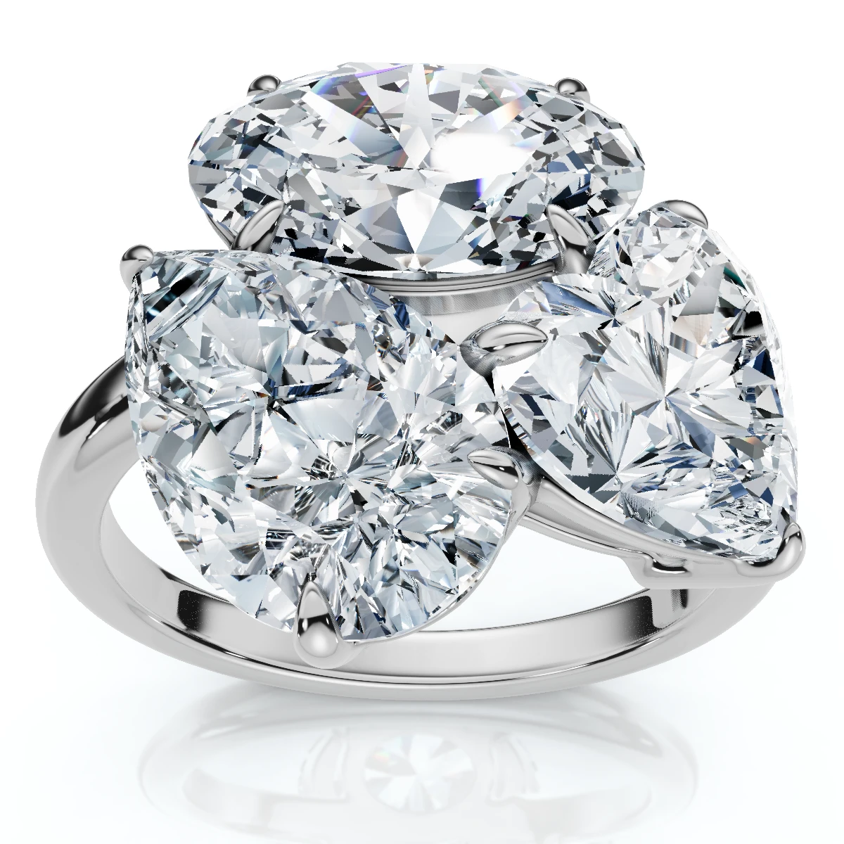 Certified 6Ct Abstract 3-Stone Diamond Ring 14k White Gold Lab Grown (F-G, VS)