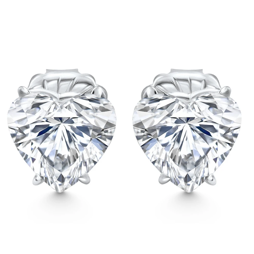 Certified 6Ct TW Heart Shape Diamond Studs 14k White Gold Lab Grown (F-G, VS)