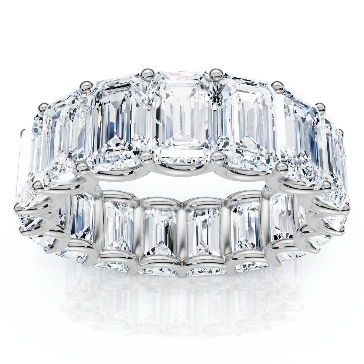 9Ct Emerald Cut Diamond U Prong Eternity Ring 14k Gold or Platinum Lab Grown (E-F, VS)