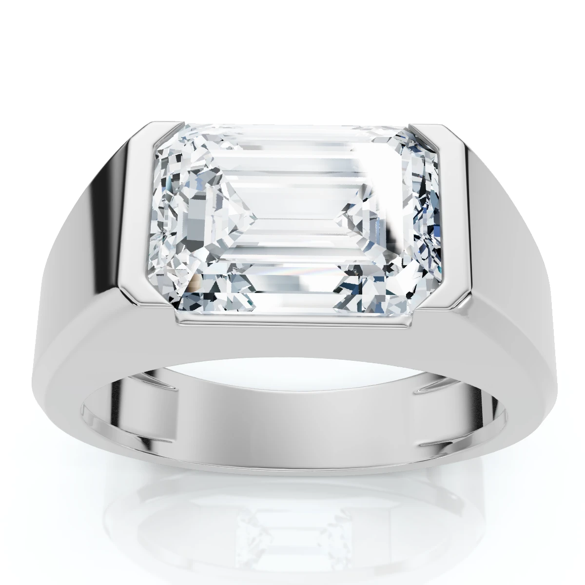 Certified 3Ct Men's Emerald Cut Half Bezel Diamond Ring 14k Gold or Pt Lab Grown (F-G, VS)