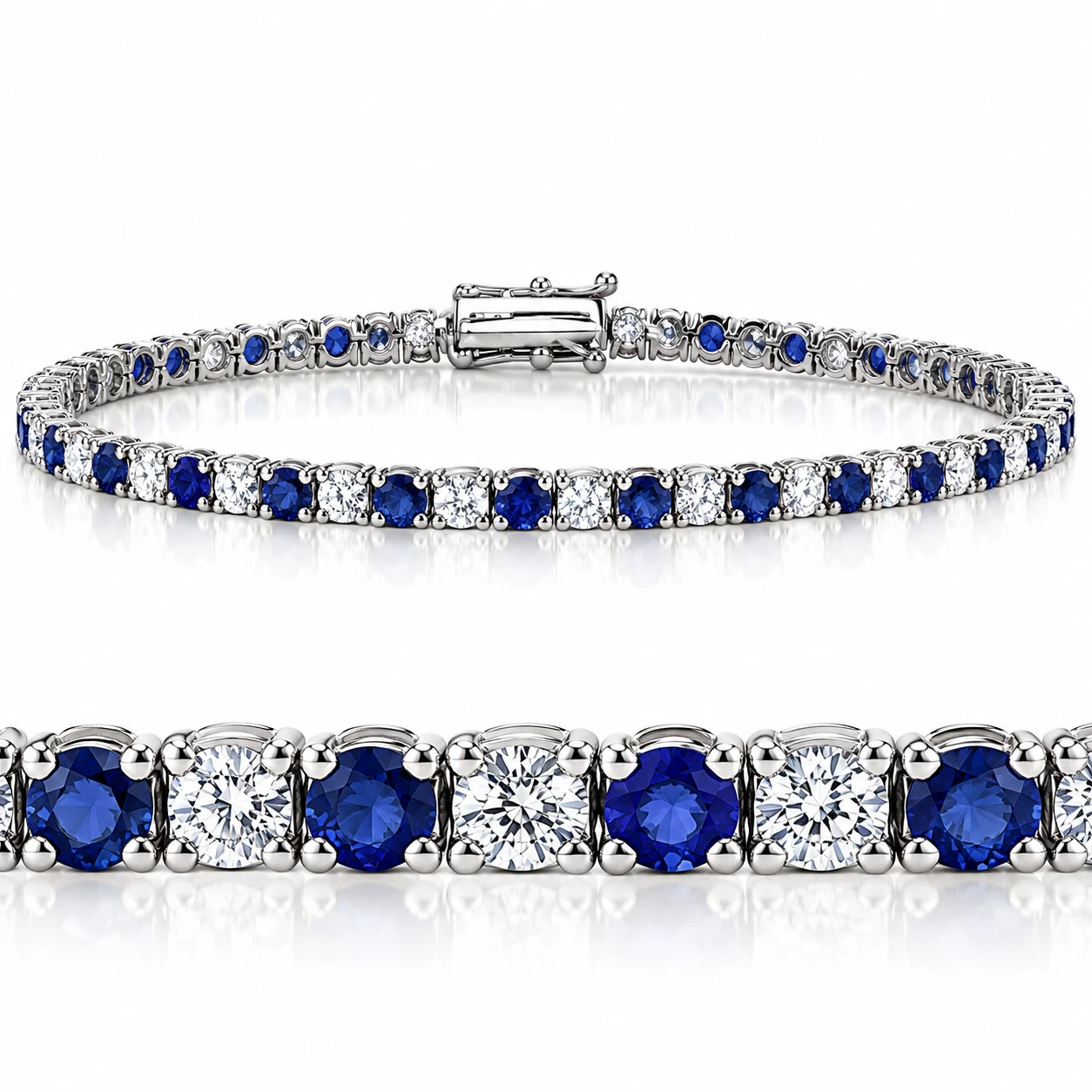 3ct Blue Sapphire & Diamond Genuine Tennis Bracelet 14K White Gold (G-H, I1)