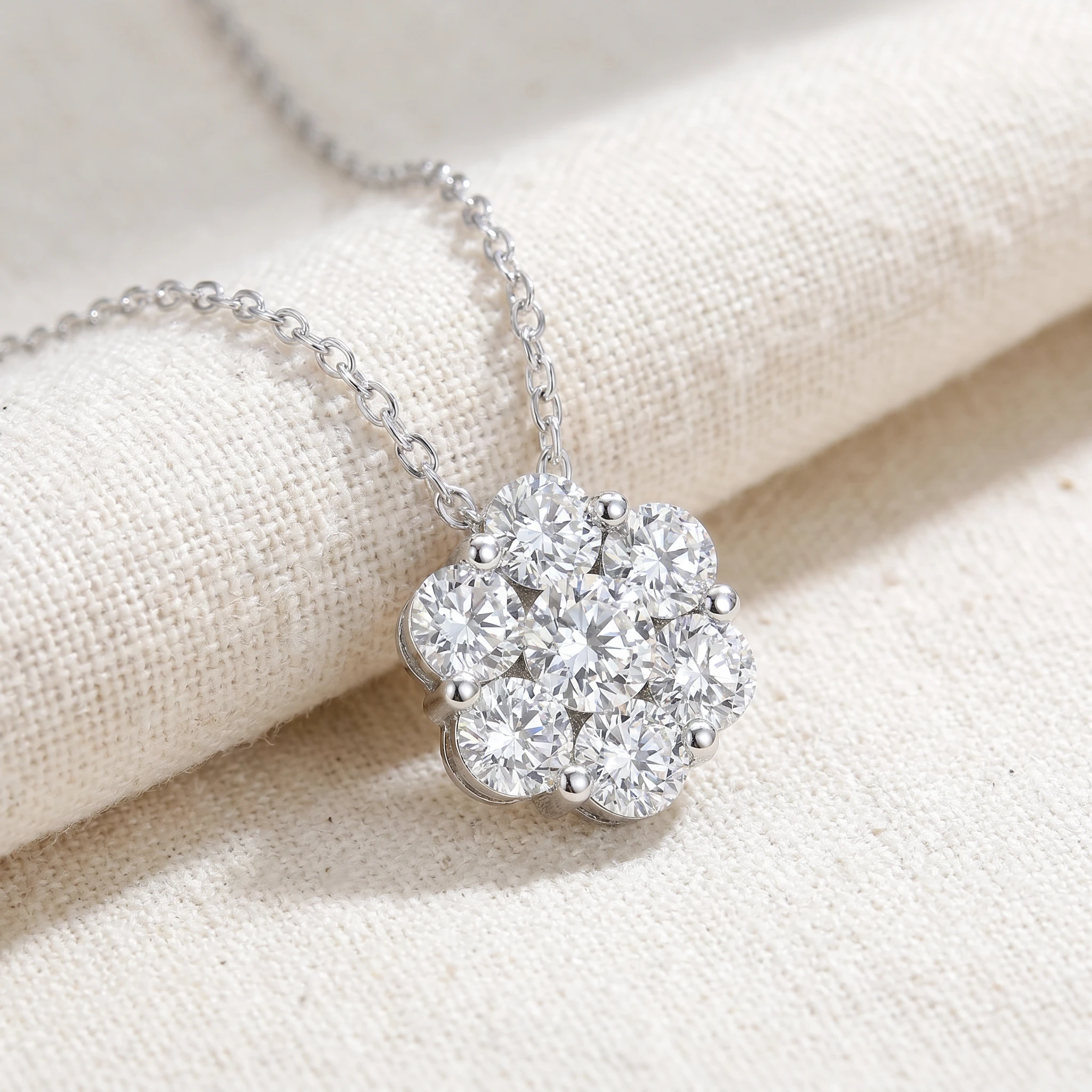1/2ct Pave Fire Diamond Clustser Pendant 14K White Gold (G-H, I1)