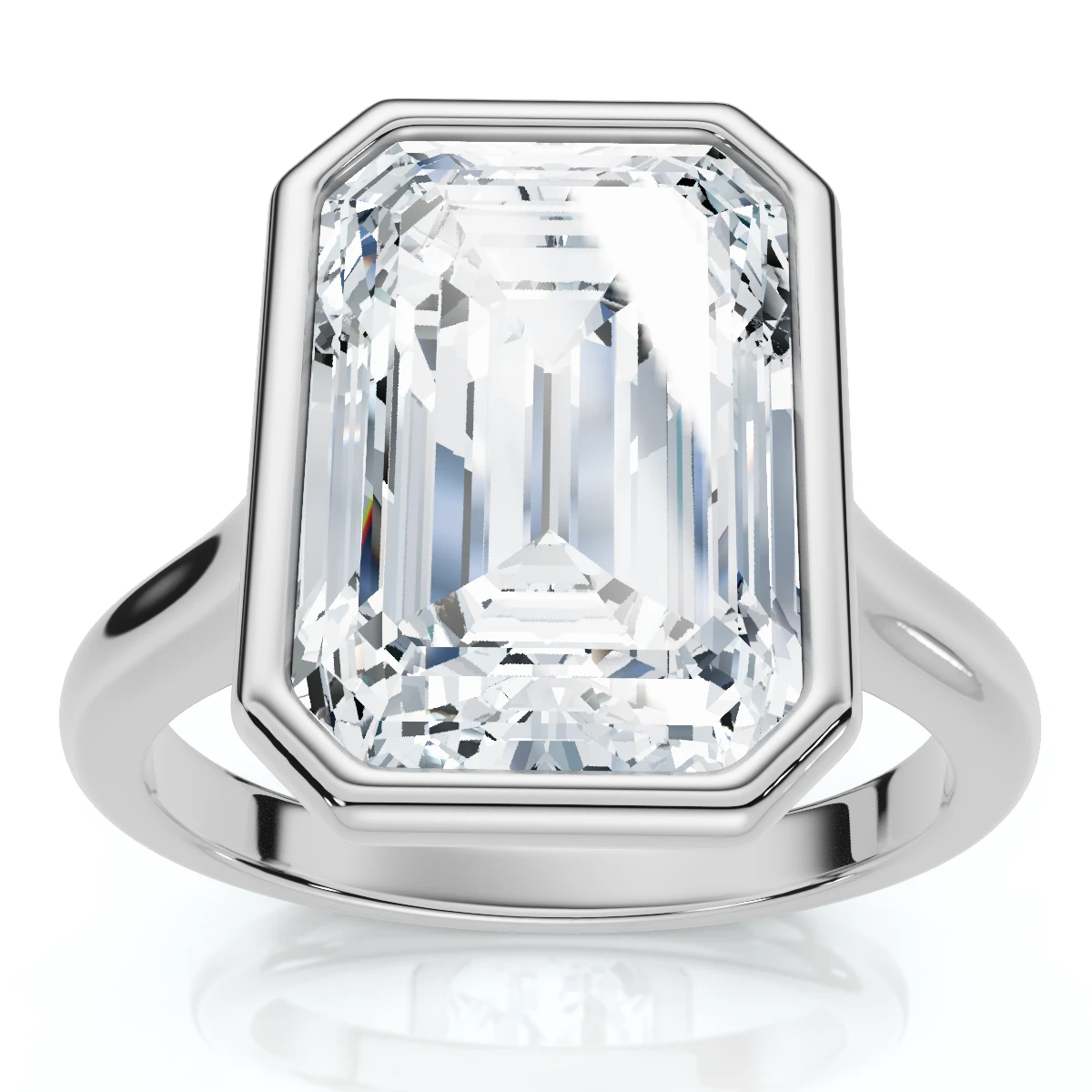 3Ct Emerald Cut Bezel Solitaire Diamond Engagement Ring 14k Gold or Pt Lab Grown (E-F, VS)