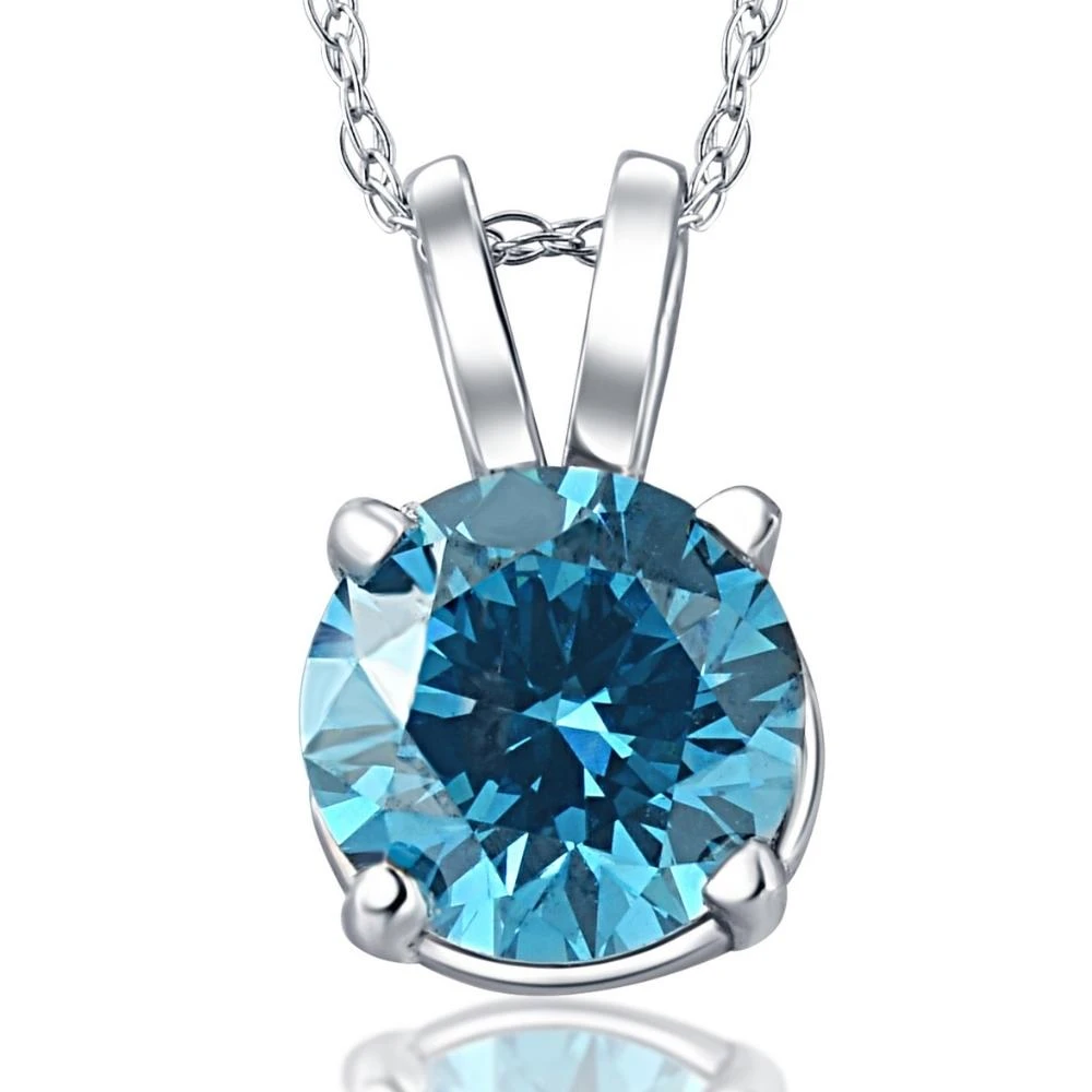 2ct Blue Diamond Solitaire 14K White Gold Pendant Lab Grown (Blue, VS)
