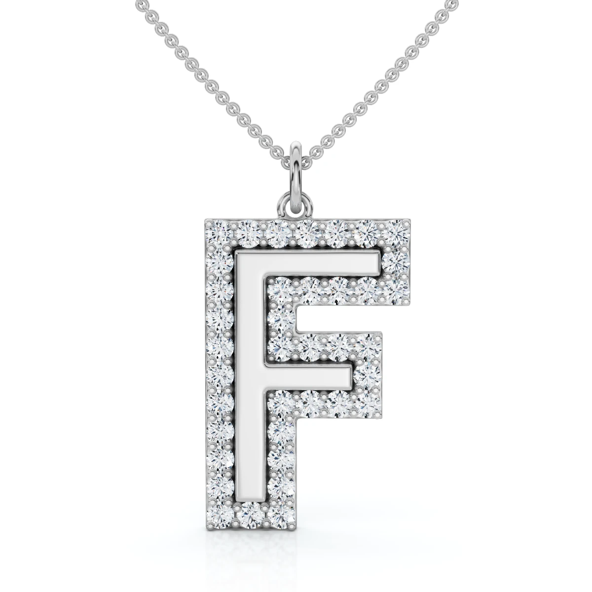 F Initial Diamond Pendant 1 1/3Ct TW 1" Tall 14k Gold Women's Necklace Lab Grown (E-F, VS)