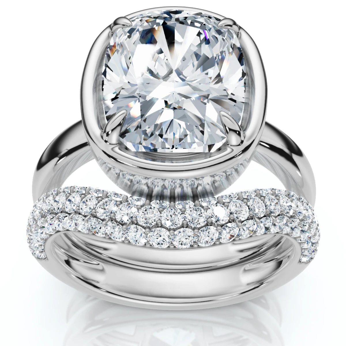 Certified 4 1/2Ct Cushion Pave Andrea Engagement Wedding Ring Set Gold Lab Grown (E-F, VS)
