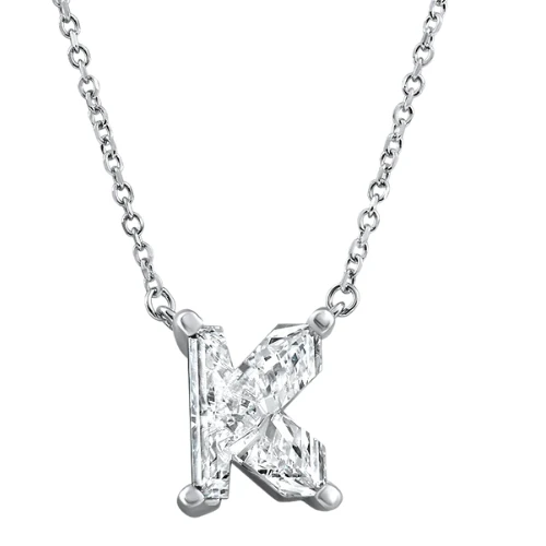 Diamond "K" Initial Pendant 18" Necklace 14K White Gold Lab Grown (G-H, VS)