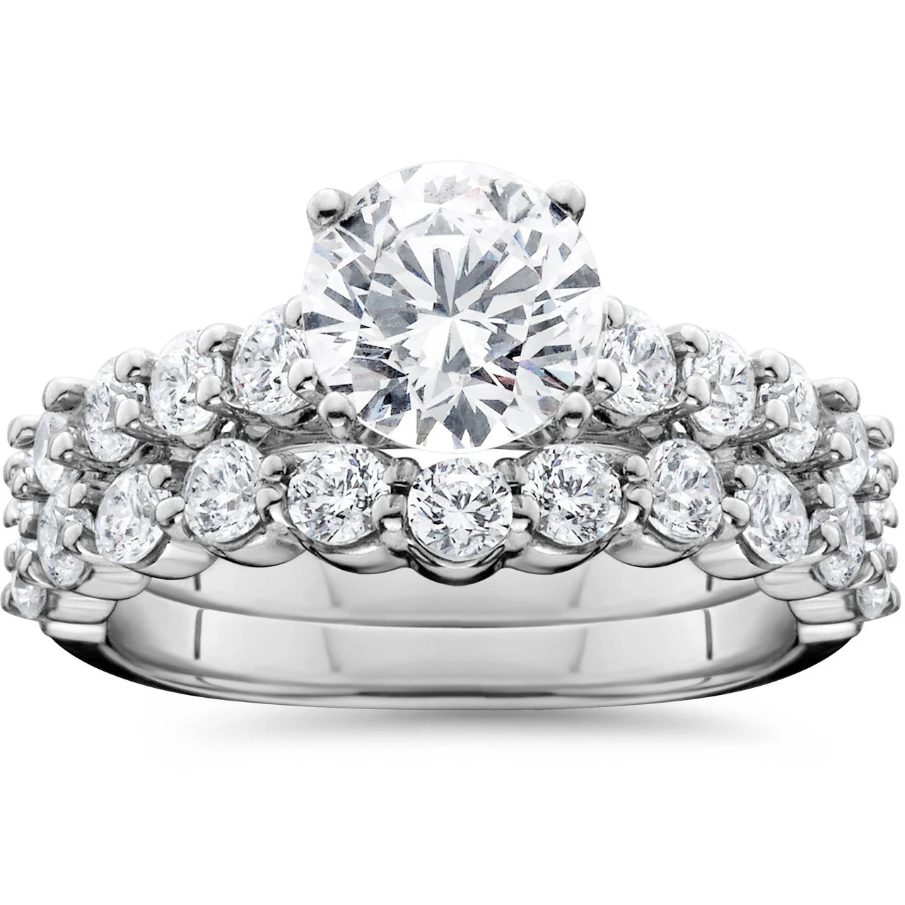 2 1/15ct Diamond Engagement Ring With Matching Wedding Band 14K White Gold (I-J, I1)