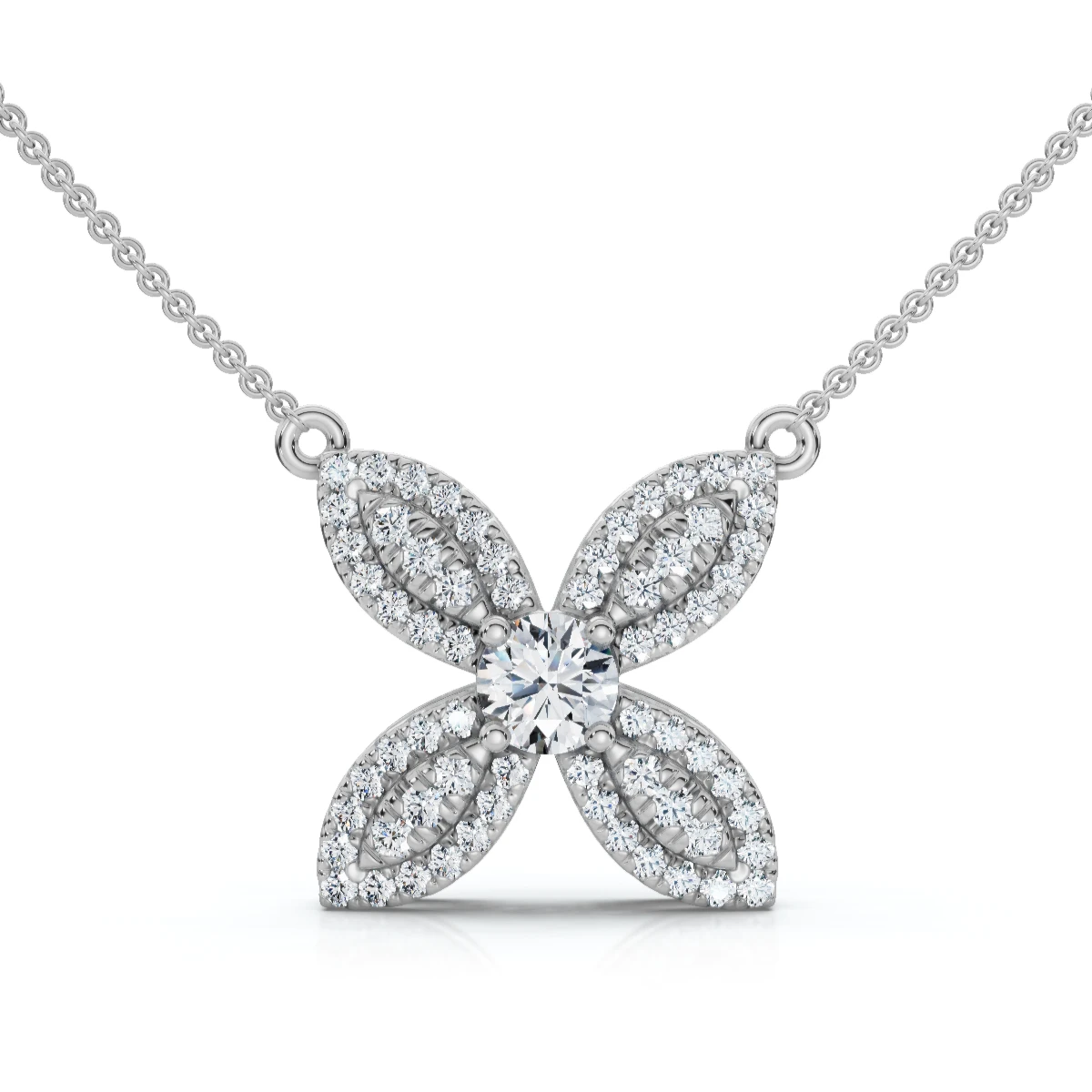 1/2Ct Diamond Flower Pendant 14k Gold 18" Necklace Lab Grown (E-F, VS)