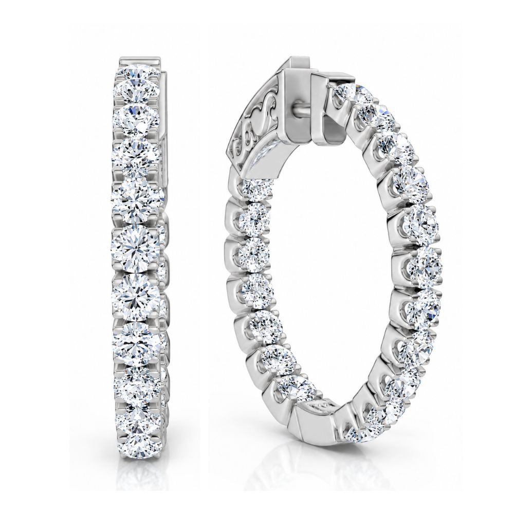 2Ct Diamond Inside Outside Hoops 14k Gold Lab Grown 1" Tall (F-G, VS)