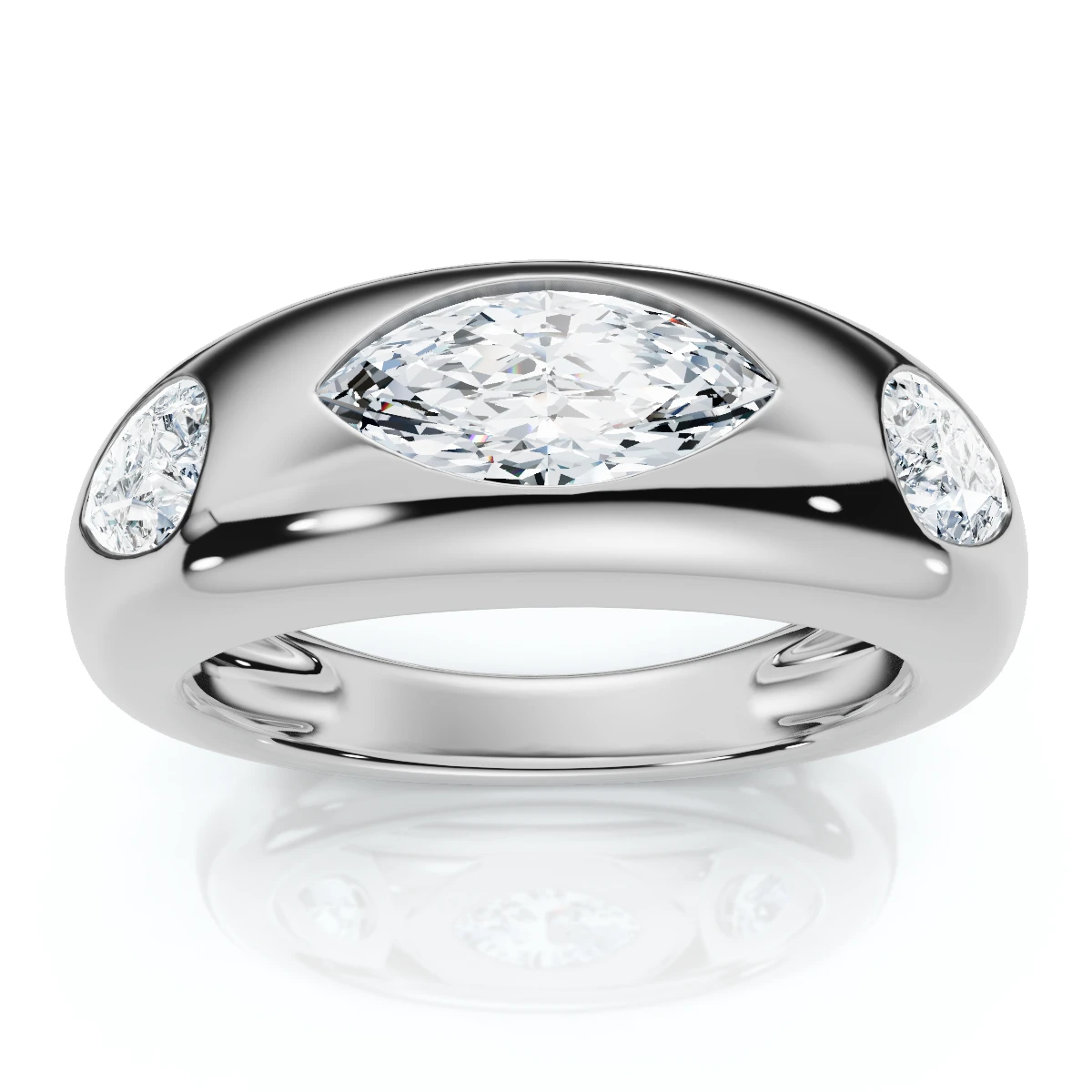 1 1/10Ct Sloan Flush Set Marquise Diamond Dome Band 14k Gold Lab Grown (E-F, VS)