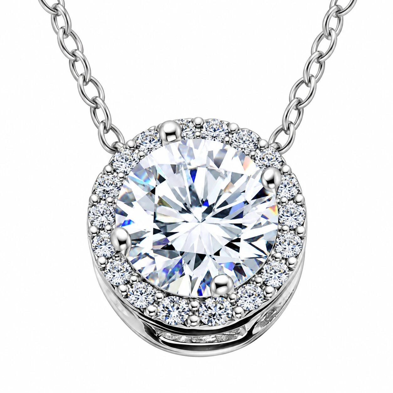 1/2ct Diamond Halo Pendant 14K White Gold Lab Grown (G-H, SI)