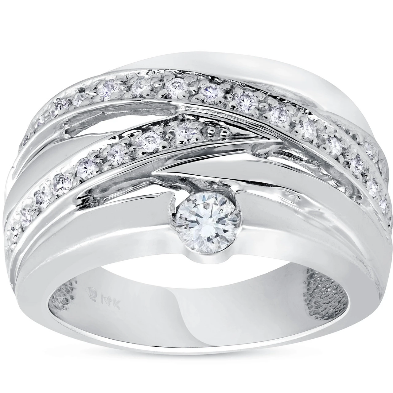 3/4 ct Diamond Womens Wide Solitaire Right Hand Ring 14k White Gold Multirow (G-H, I1)