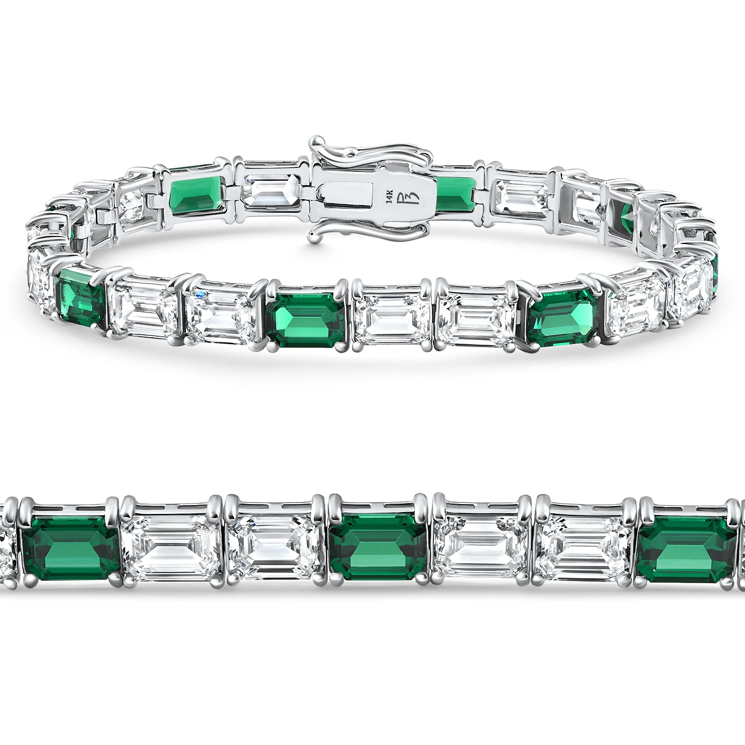 22Ct East West Emerald Diamond Tennis Bracelet 14k White Gold 7" Lab Grown (F-G, VS)