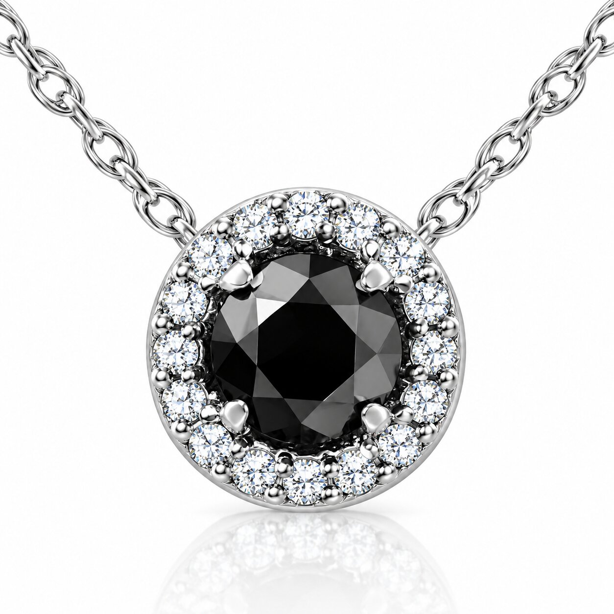 1 1/8ct Black White Diamond Solitaire Pave Halo Pendant (G-H, I2-I3)